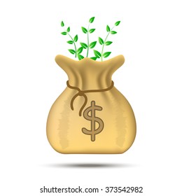 Bag for Dollar Money with flowers  Vector Illustration