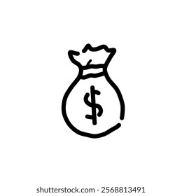 bag of dollar money vector icon, simple line art