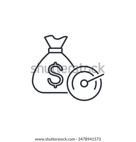 A bag with a dollar and a pressure measuring device. Financial load. Vector linear icon isolated on white background.