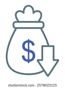 Bag with dollar sign and downward arrow indicating financial loss