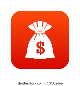 Bag with dollars icon digital red for any design isolated on white vector illustration