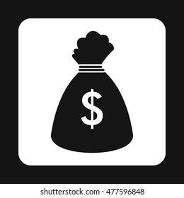 Bag with dollars icon in simple style isolated on white background. Money symbol
