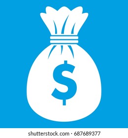 Bag with dollars icon white isolated on blue background vector illustration