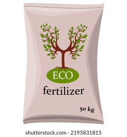 Bag with eco fertilizers isolated on white background. Vector design element.