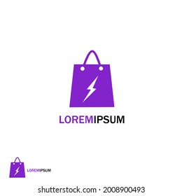Bolsa con logotipo de electricidad, vector de diseño de logotipo electrónico