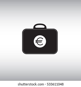 Bag with euro symbol vector flat icon. Investment portfolio isolated vector sign. Vector illustration of money case at grey background. E-commerce vector sign.