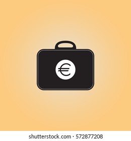 Bag with euro symbol vector flat icon. Investment portfolio isolated vector sign. Vector illustration of money case.