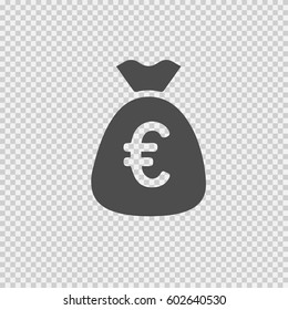 Bag of euros vector icon eps 10 on transparent background.