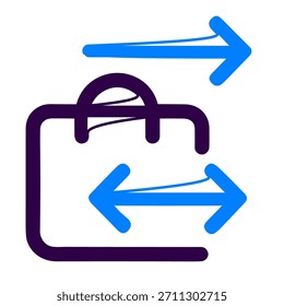 Ícone de troca de bolsas. Ilustração vetorial linear de bolsa isolada sobre fundo branco.