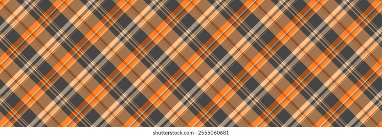 Bag fabric vector tartan, duvet texture plaid pattern. Wedding seamless textile check background in orange and grey colors palette.