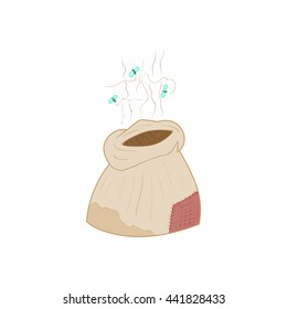 Bag of fertilizers icon in cartoon style on a white background