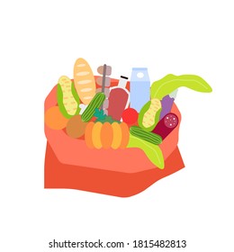 Bag filled with vegetables and food, a vector graphics