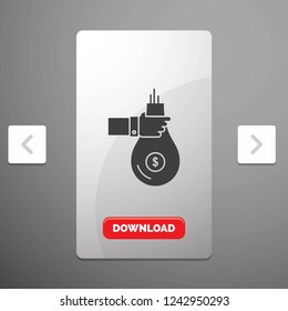 Bag, finance, give, investment, money, offer Glyph Icon in Carousal Pagination Slider Design & Red Download Button