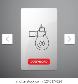 Bag, finance, give, investment, money, offer Line Icon in Carousal Pagination Slider Design & Red Download Button