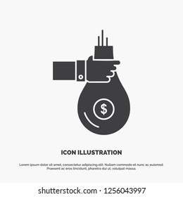 Bag, finance, give, investment, money, offer Icon. glyph vector gray symbol for UI and UX, website or mobile application