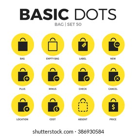 Bag flat icons set with cost bag form,check bag form, cancel bag form isolated vector illustration on white