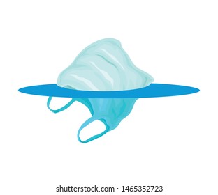 Bag floats in water. Vector illustration on white background.