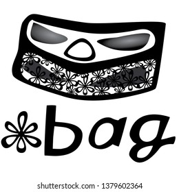 Bag with floral pattern. Black graphics