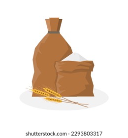 Bag of flour and ears of wheat. Vector illustration.