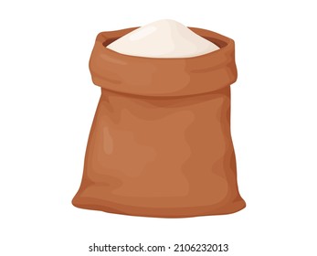 Bag flour. Heap of flour. Natural farming food in cartoon style.