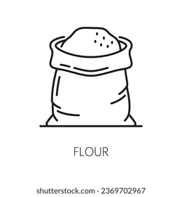 Bag of flour, home bakery and pastry food icon, cooking symbol. Vector pictogram of sack of cereal grains, barley or burlap, corn or grains