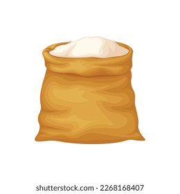 A bag of flour. A large bag filled with white wheat flour. Raw materials for the preparation of bread and flour products. Vector illustration isolated on a white background