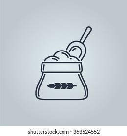 bag with flour and scoop icon. Icon is ready for print in any size. Made as gliphicon for web using