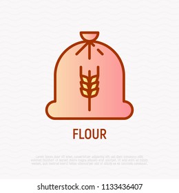 Bag of flour thin line icon. Modern vector illustration of organic cereal.