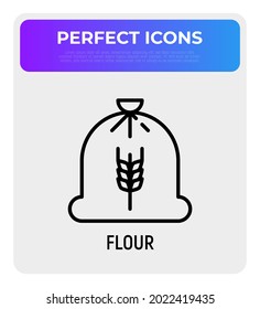 Bag of flour thin line icon. Modern vector illustration of organic cereal.