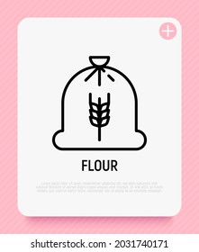 Bag of flour thin line icon. Modern vector illustration of organic cereal.