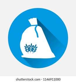  Bag of flour vector icon. Cereal wheat, oats, rye with a flat shadow. Layers grouped for easy editing illustration. For your design.