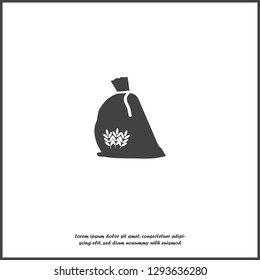 Bag of flour vector icon. Cereal wheat, oats, rye on white isolated background. Layers grouped for easy editing illustration. For your design.