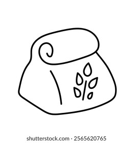 Bag of flour, wheat. Black and white illustration, hand drawn coloring.
