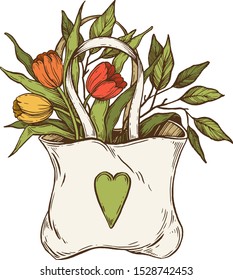 Bag with flowers. Vector illustration.