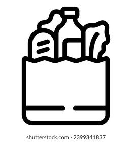 Bolsa con vector de contorno de icono alimentario. Tienda de comestibles. Departamento de supermercados de alimentos