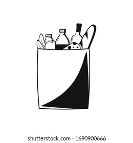 Bag with food on white back. Concept icon.