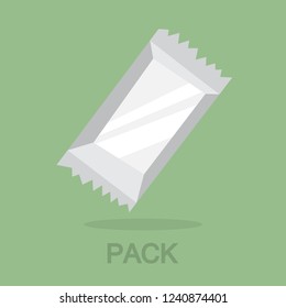 Bag for food pack of white color. Plactic candy snack. Closed sweet container. Flat vector illustration