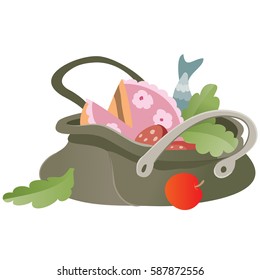 bag with food for a picnic. vector