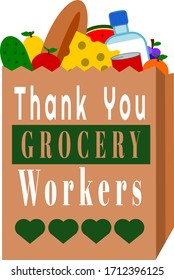 Bag of food with thank you to grocery workers message