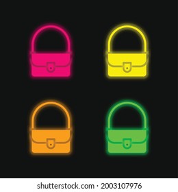 Bag four color glowing neon vector icon