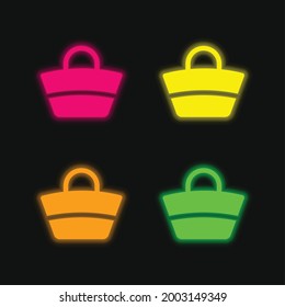 Bag four color glowing neon vector icon