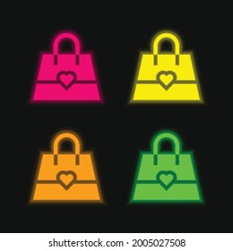Bag four color glowing neon vector icon