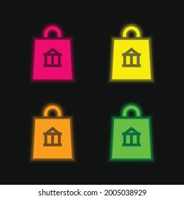 Bag four color glowing neon vector icon