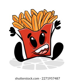 Bag of fries. Funnny cartoon character. Vector isolated background 