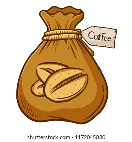 Bag full of coffee beans, isolated over white background