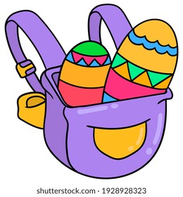 eine Tüte voller Ostereier. Karton Emoticon. doodle-Symbol-Zeichnung, Vektorgrafik