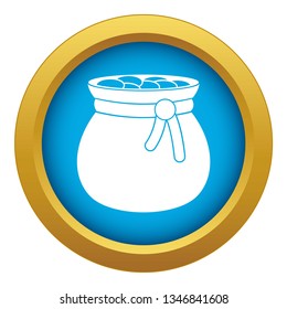 Bag full of gold coins icon blue vector isolated on white background for any design
