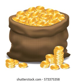 Bag full of gold coins. Vector illustration