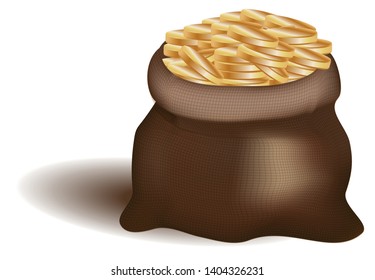 A bag full of gold. Concept of wealth, accumulation, bank deposit, inheritance, stocks, airbags