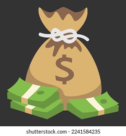 A bag full of money vector icon. Isolated Money Bag sign label emoji design. svg